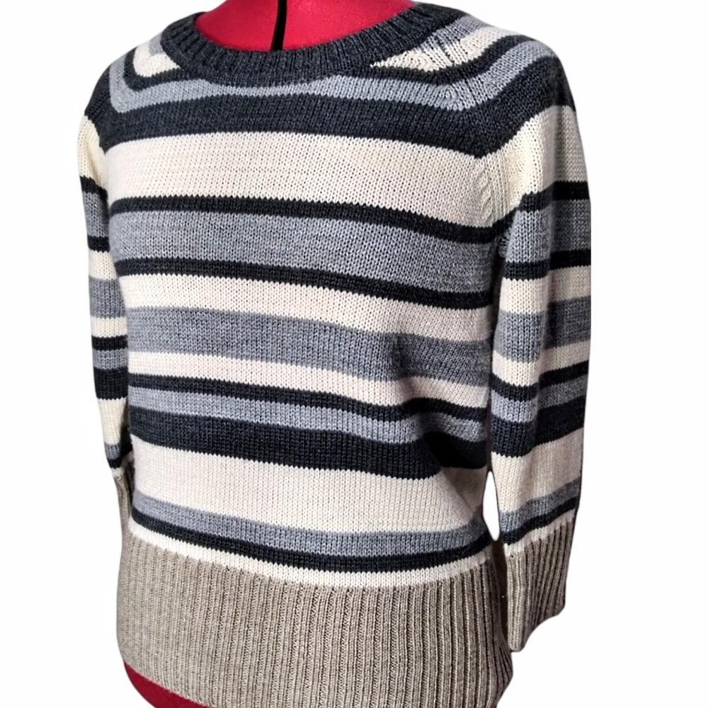 The Limited Striped Color Block Soft Wool Blend Ribbed Crewneck Sweater Medium